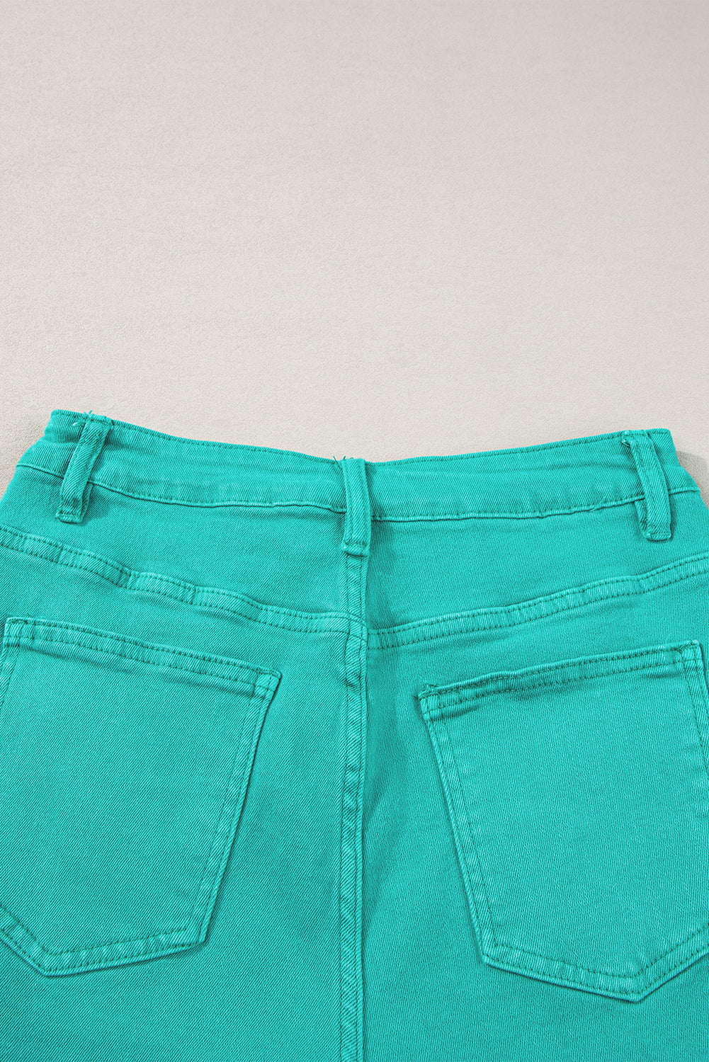 Turquoise Frayed Edge Mid Rise Denim Shorts