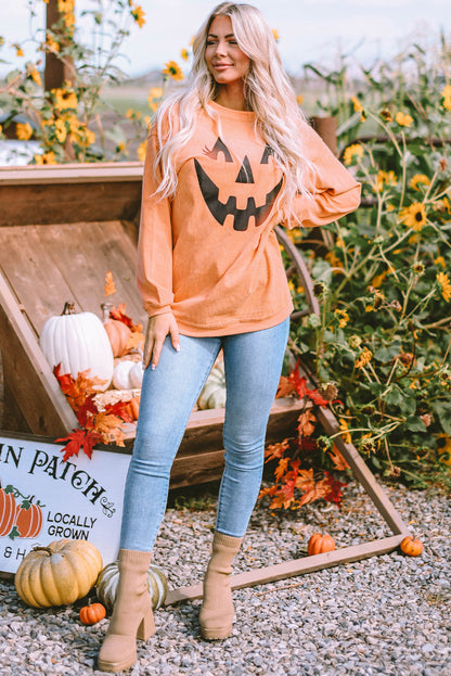 Orange Pumpkin Smile Face Graphic Sweatshirt