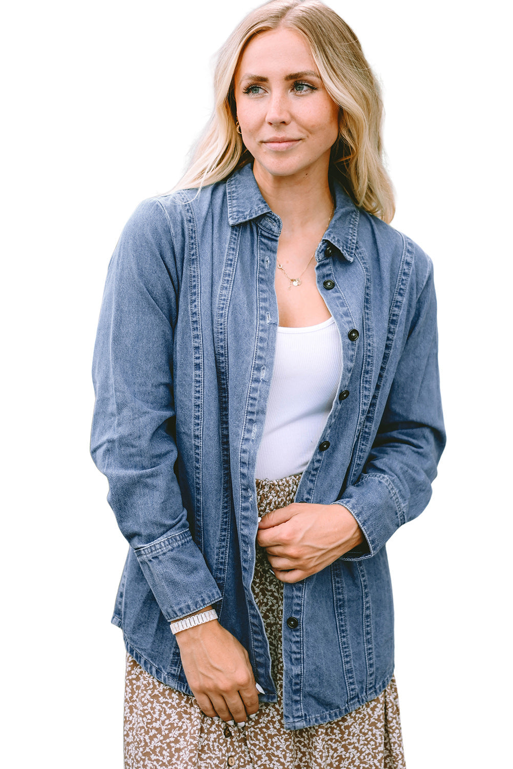 Sky Blue Button-up Long Sleeve Denim Shirt Jacket