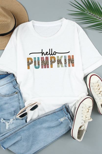 White Hello Pumpkin Graphic Casual Tee