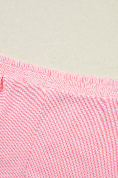 Pink Plus Size Ribbed Exposed Seam Tee and Shorts Set