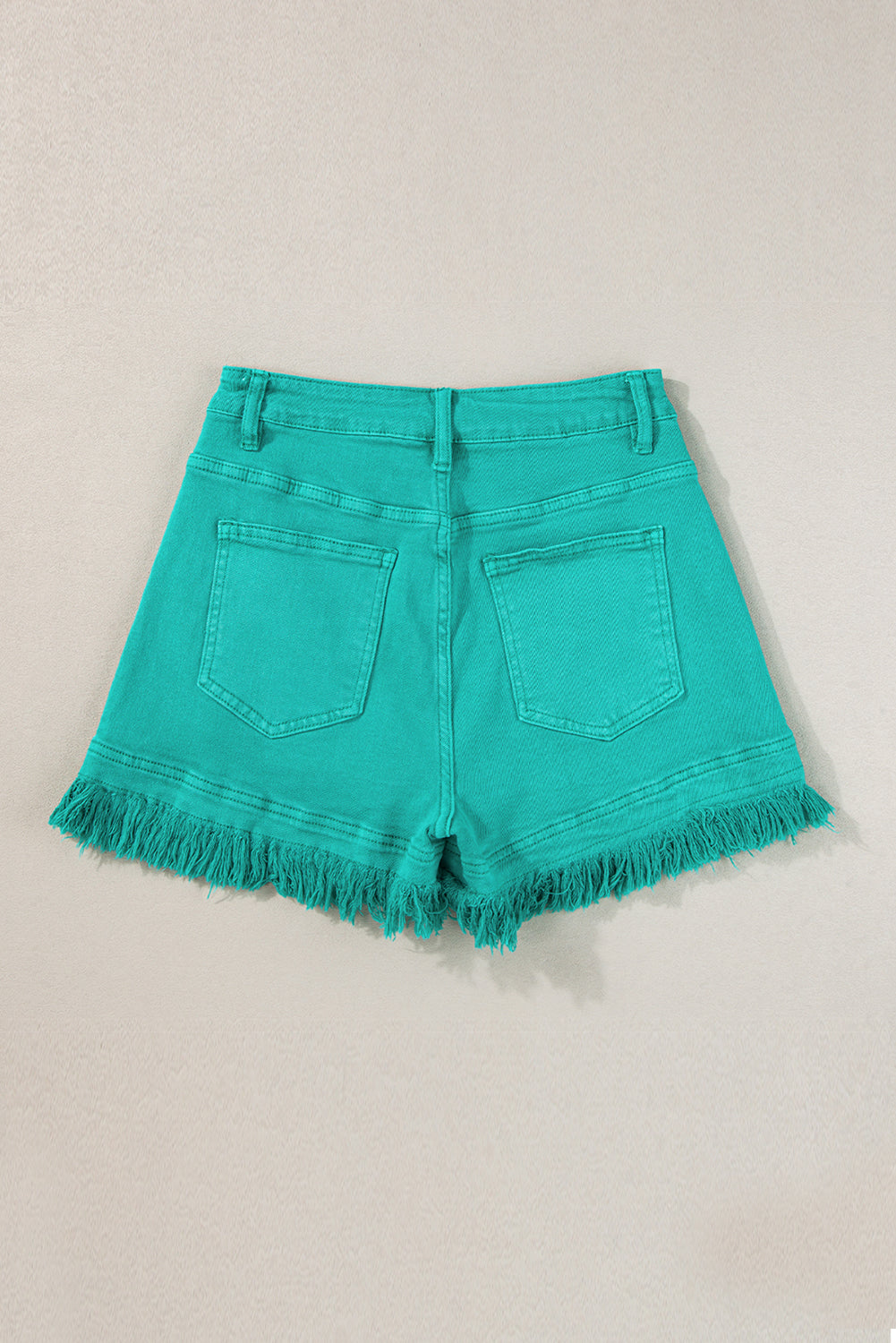 Turquoise Frayed Edge Mid Rise Denim Shorts