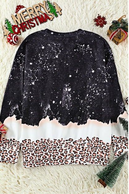 Black Christmas Santa Claus Leopard Print Graphic Sweatshirt