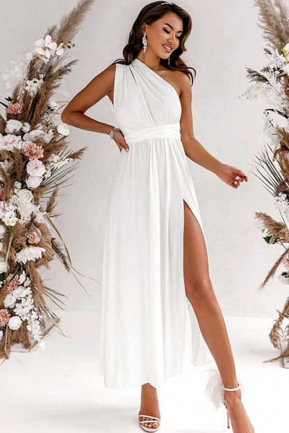 Elegant Solid Deep V Neck Split Dress