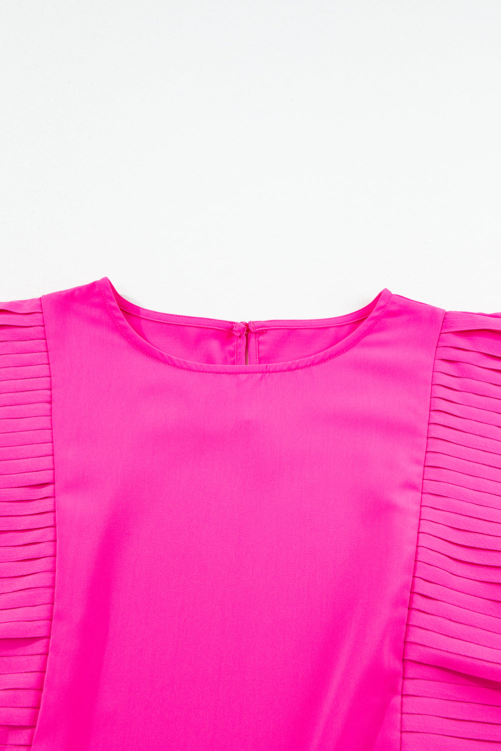 Bright Pink Pleated Ruffle Patchwork Sleeveless Blouse