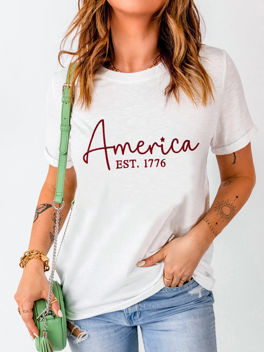 American Pride 1776 Patriotic Embroidered Tee