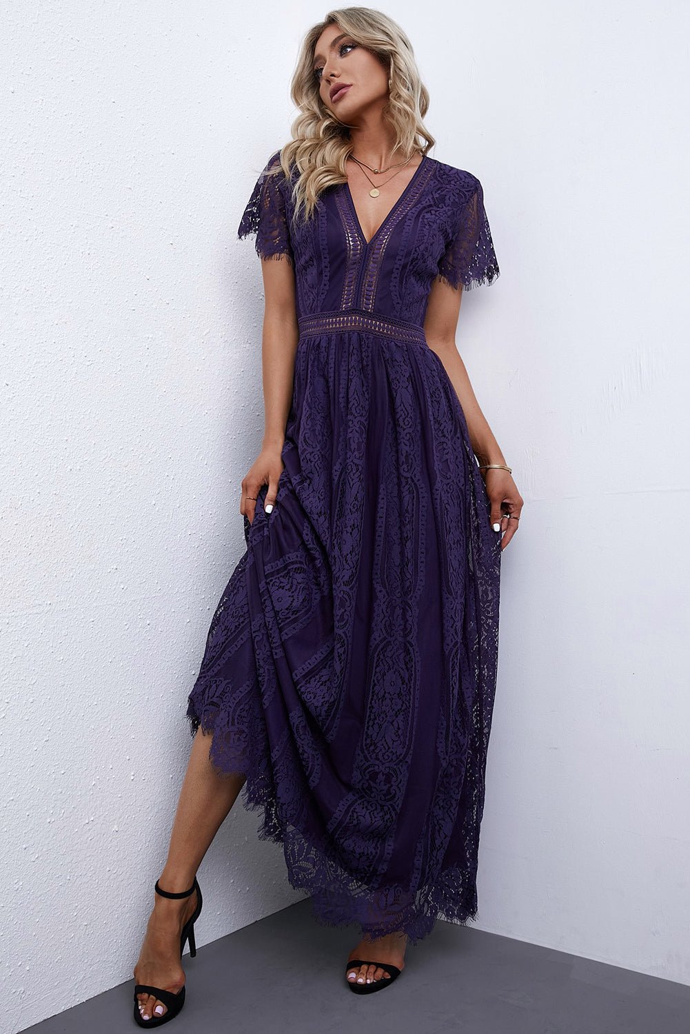 Printed V-Neck Short Sleeve Bohemian Dress