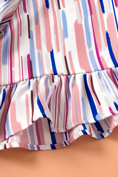 White Striped Ruffle Short Sleeve Plus Size Top