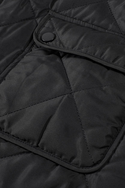 Black Fleece Lined Quilted Zip up Vest Coat