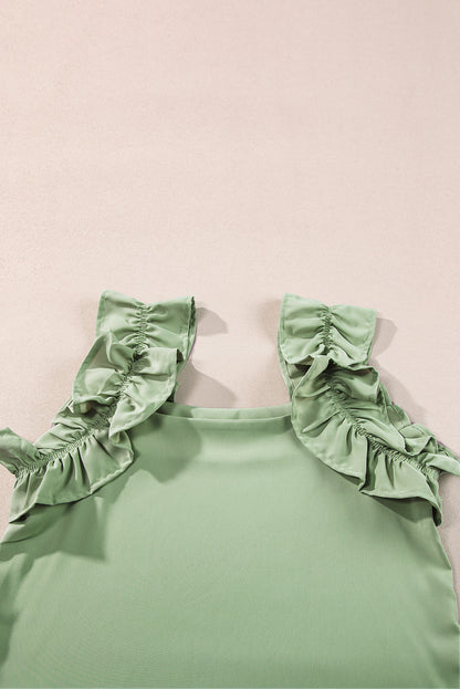 Smoke Green Solid Ruffle Trim Sleeveless Top