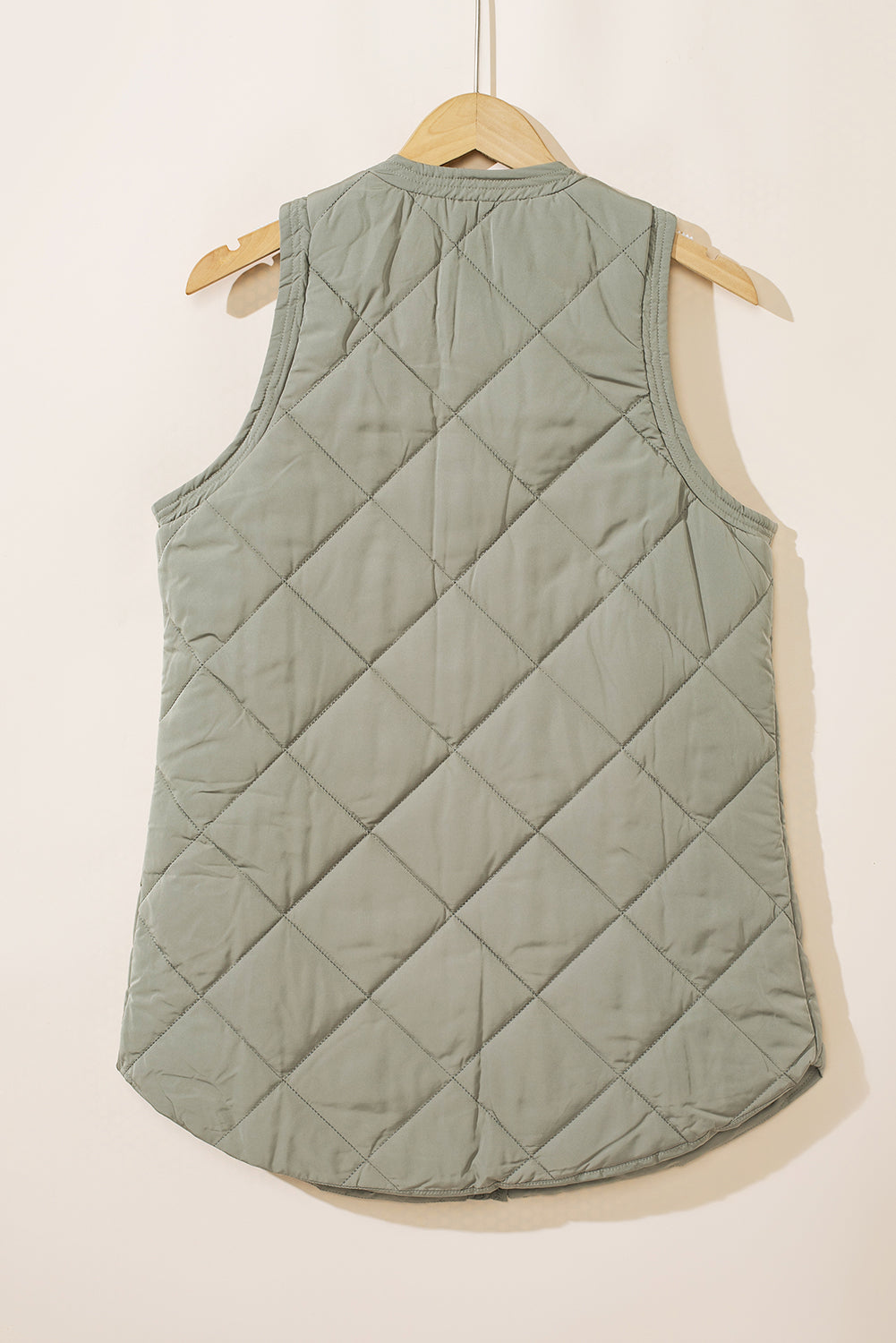 Grass Green Quilted Long Vest Jacket with Pockets