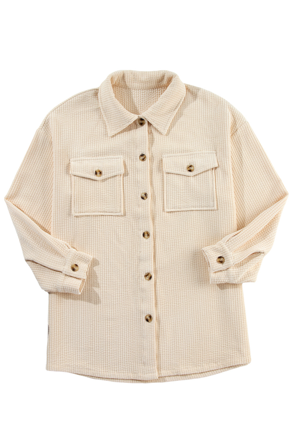 Oatmeal Corduroy Flap Pocket Button Up Shacket