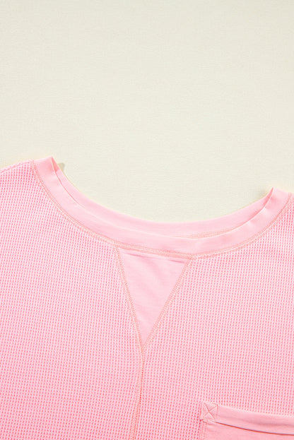 Pink Plus Size Ribbed Exposed Seam Tee and Shorts Set