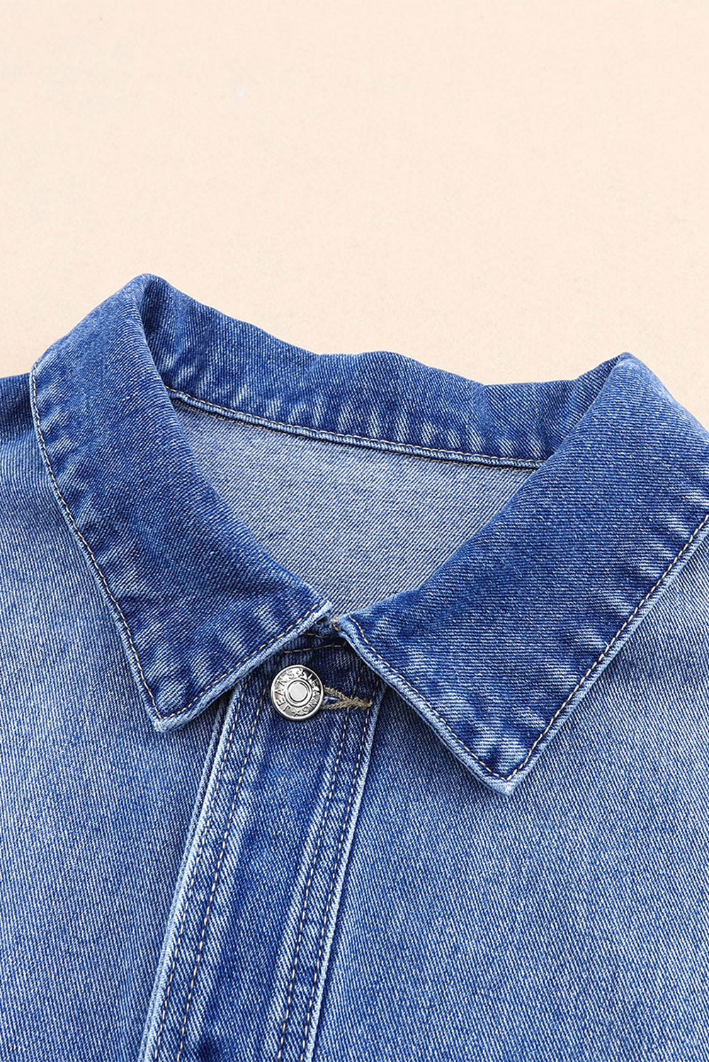 Blue Chest Pockets Drop Shoulder Loose Denim Jacket