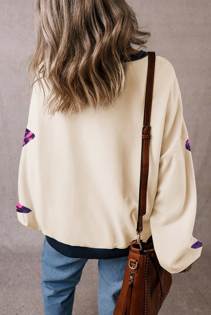 White Western Boots Colorblock Patchwork Sweatshirt