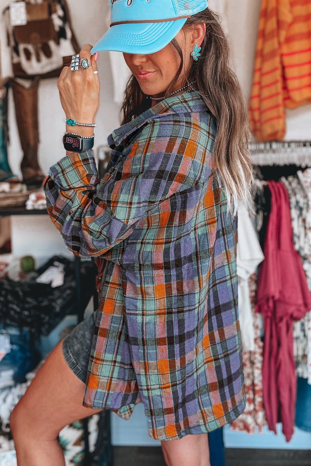 Orange Plaid Print Loose Vintage Shirt