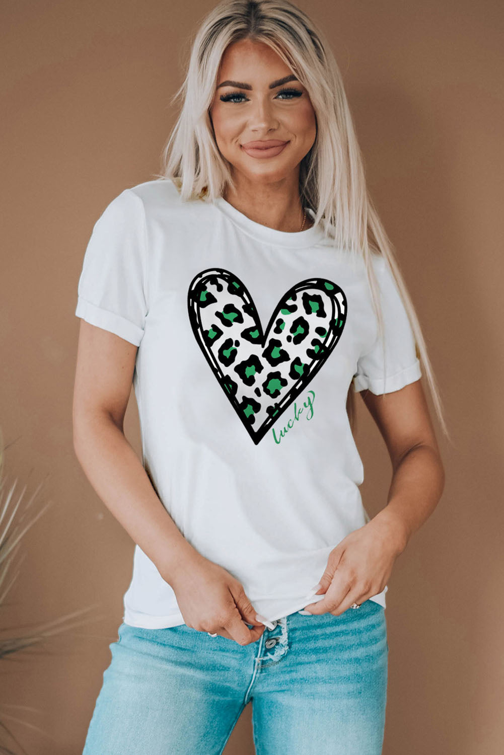 White Lucky Leopard Heart Print St Patricks Day T Shirt