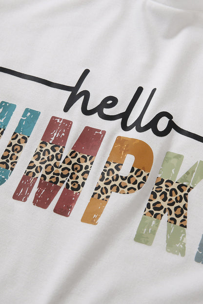 White Hello Pumpkin Graphic Casual Tee