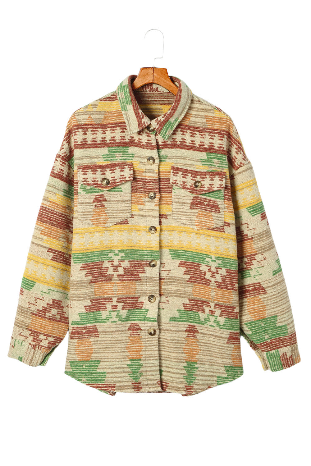 Yellow Western Aztec Print Button Flap Pocket Shacket