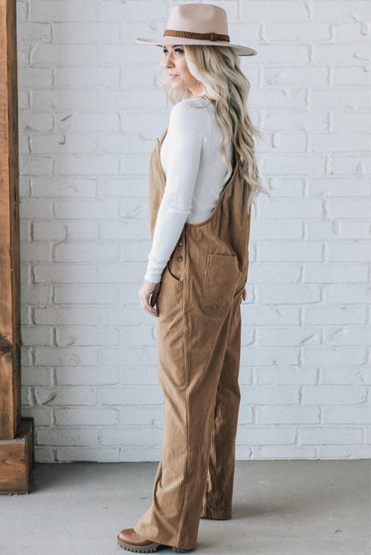 Gray Morn Solid Pocketed Loose Fit Corduroy Overall