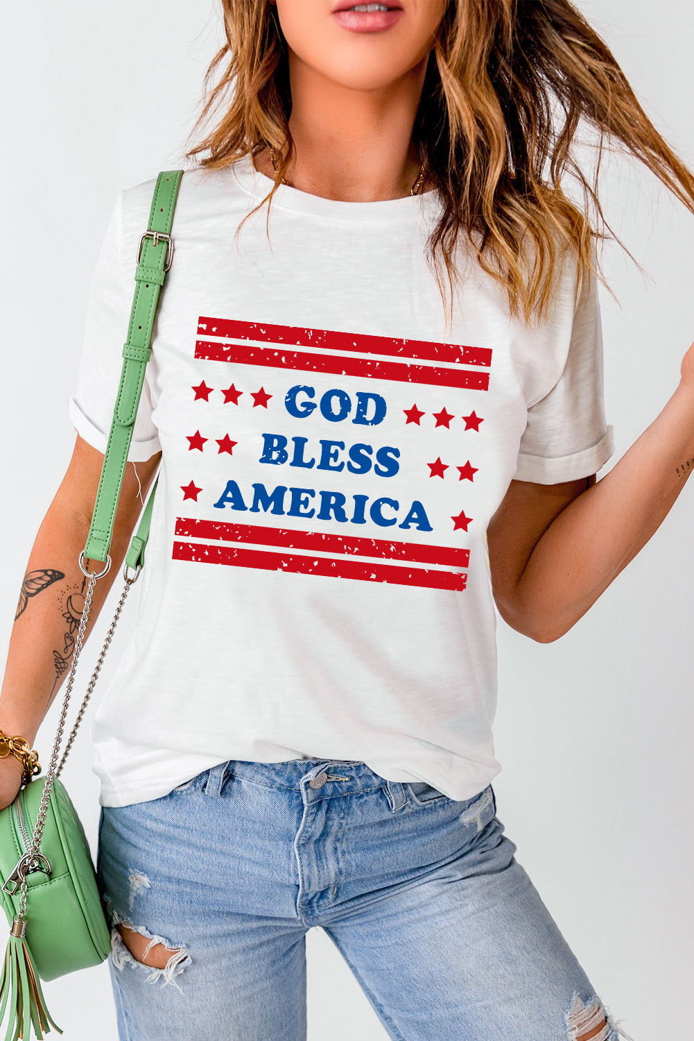 White GOD BLESS AMERICAN Star and Stripe T-Shirts