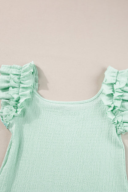 Clearly Aqua Ruffle Strap Crinkle Textured Tank Top