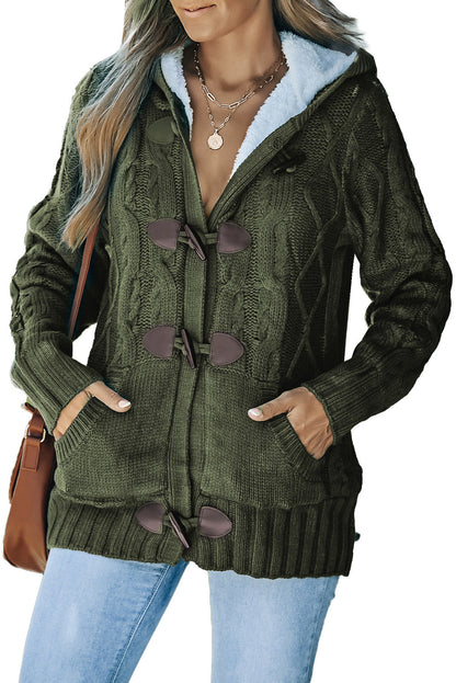 Stylish Horn Leather Hooded Coat with Double Button Zipper