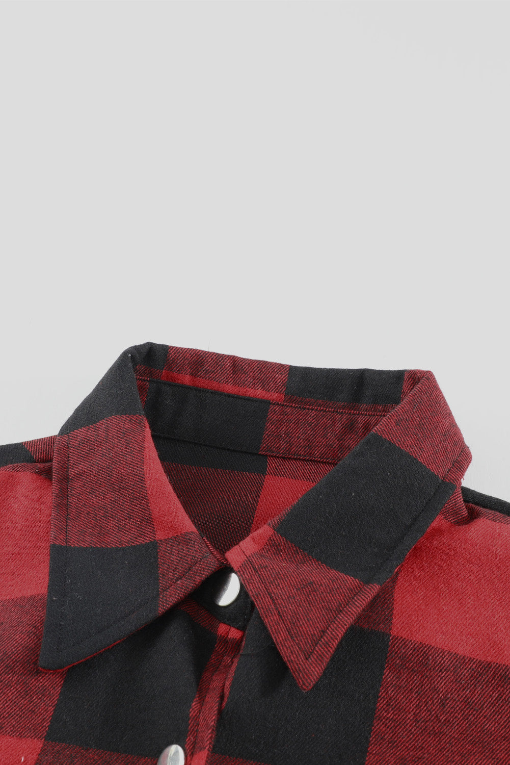 Fiery Red Turn-down Collar Plaid Shirt Coat