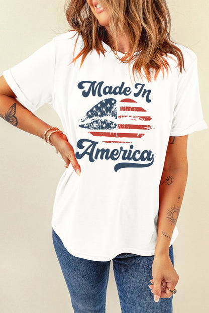 White Made in America Lip Printed O Neck T Shirt