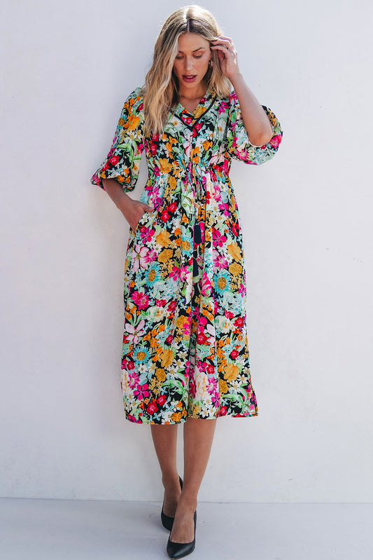green floral dress