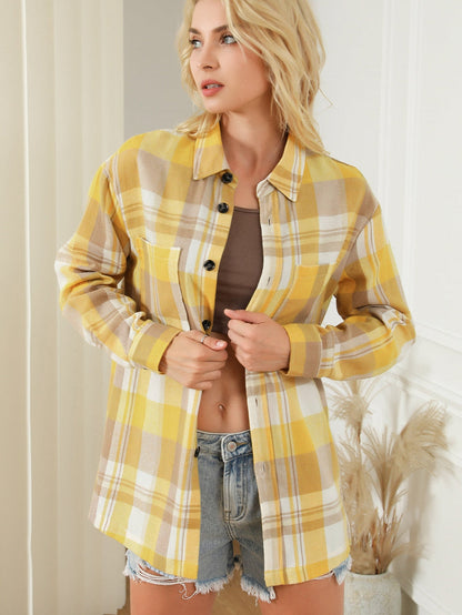 Lapel Collar Single Breasted Loose Plaid Wool Coat