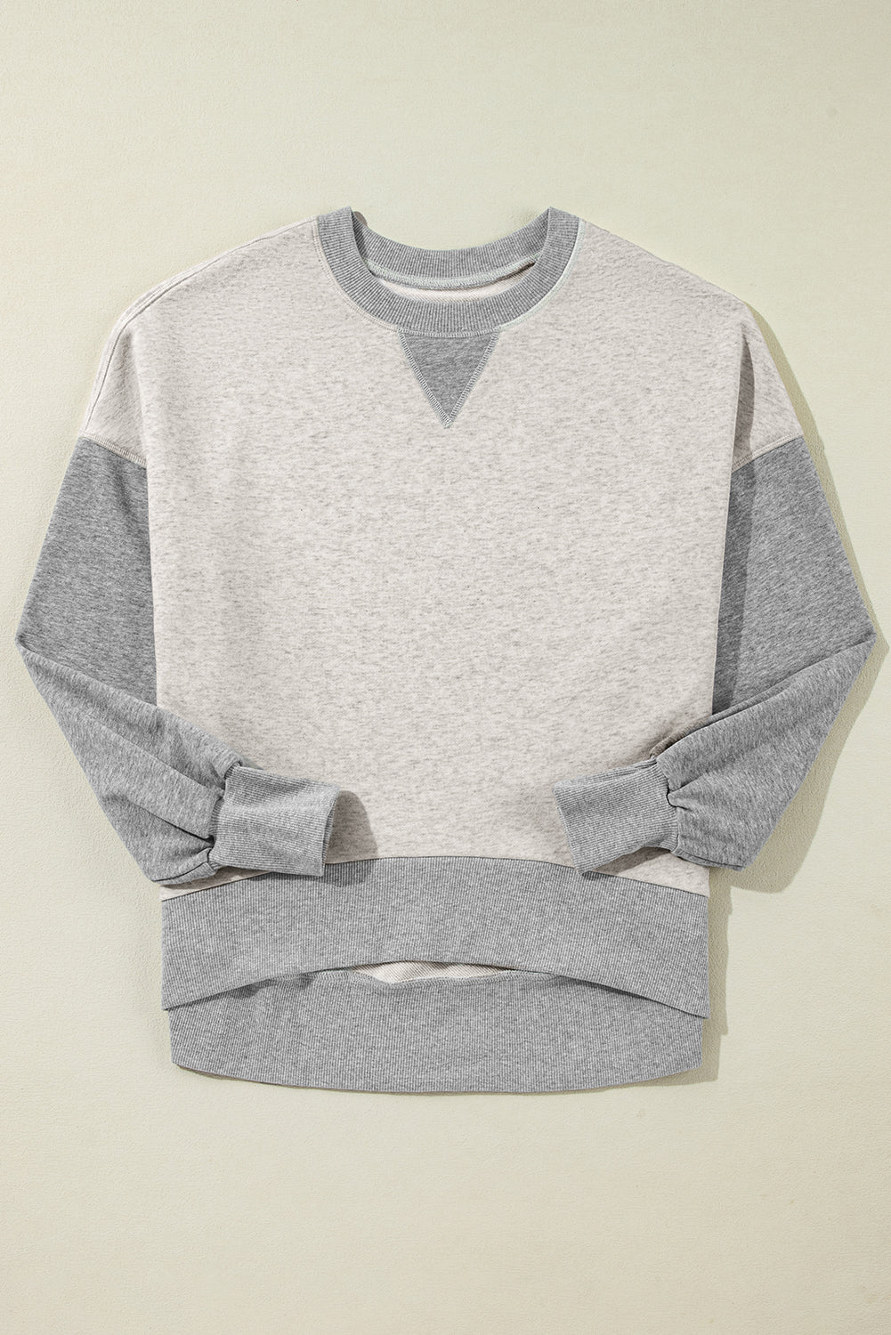 Light Grey Color Block Thumbhole Sleeve Drop Shoulder Sweatshirt