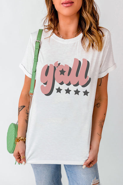 Yall Graphic Crew Neck T-Shirt in White Shift Silhouette