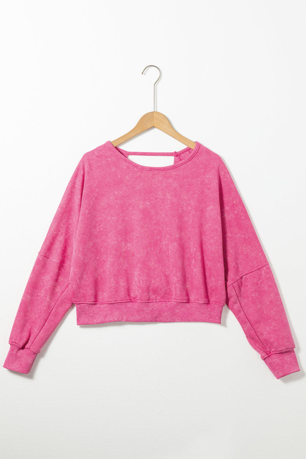 Rose Acid Wash V-shape Open Back Sweatshirt