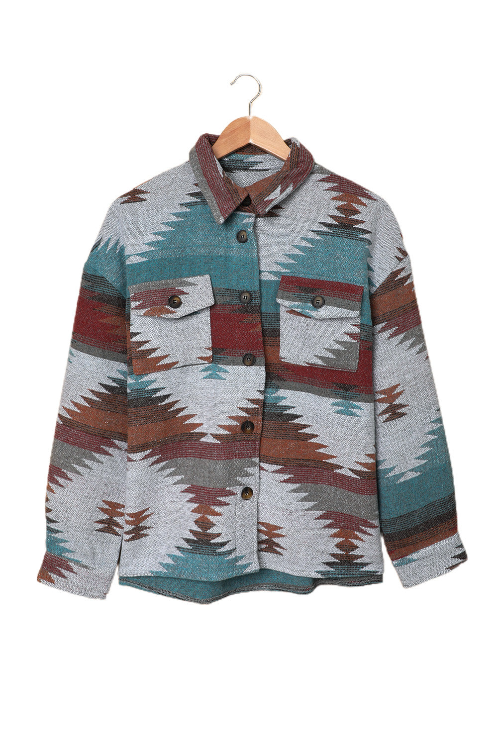 Multicolor Aztec Print Lapel Button Shirt Jacket