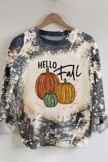 Multicolor Hello Fall Pumpkin Graphic Tie Dye Long Sleeve Top