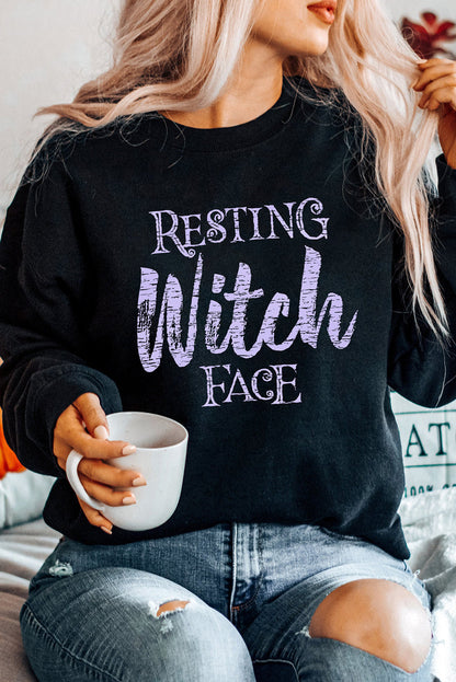 Black RESTING Witch FACE Graphic Pullover Sweatshirt