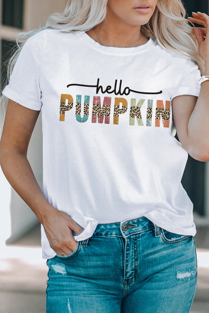 White Hello Pumpkin Graphic Casual Tee