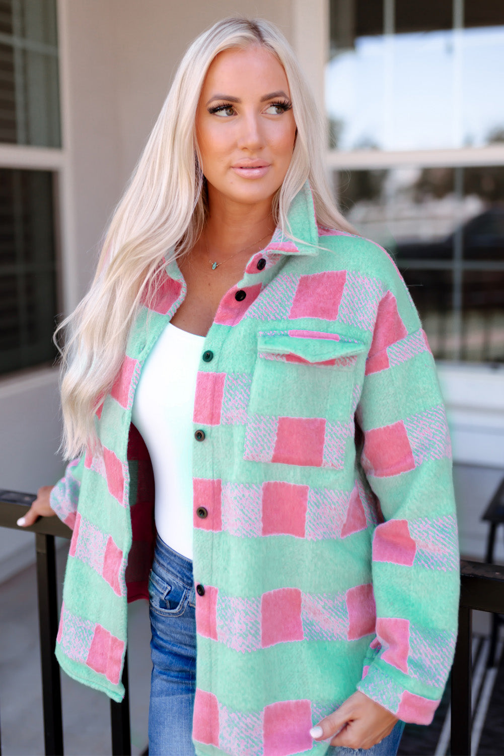 Pink Plaid Pattern¬†Oversized Shacket