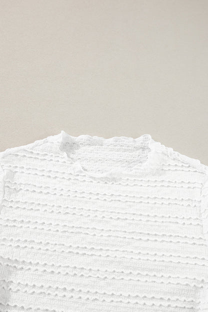 White Knit Jacquard Slim Fit Top