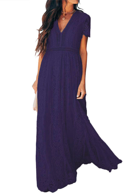 Printed V-Neck Short Sleeve Bohemian Dress