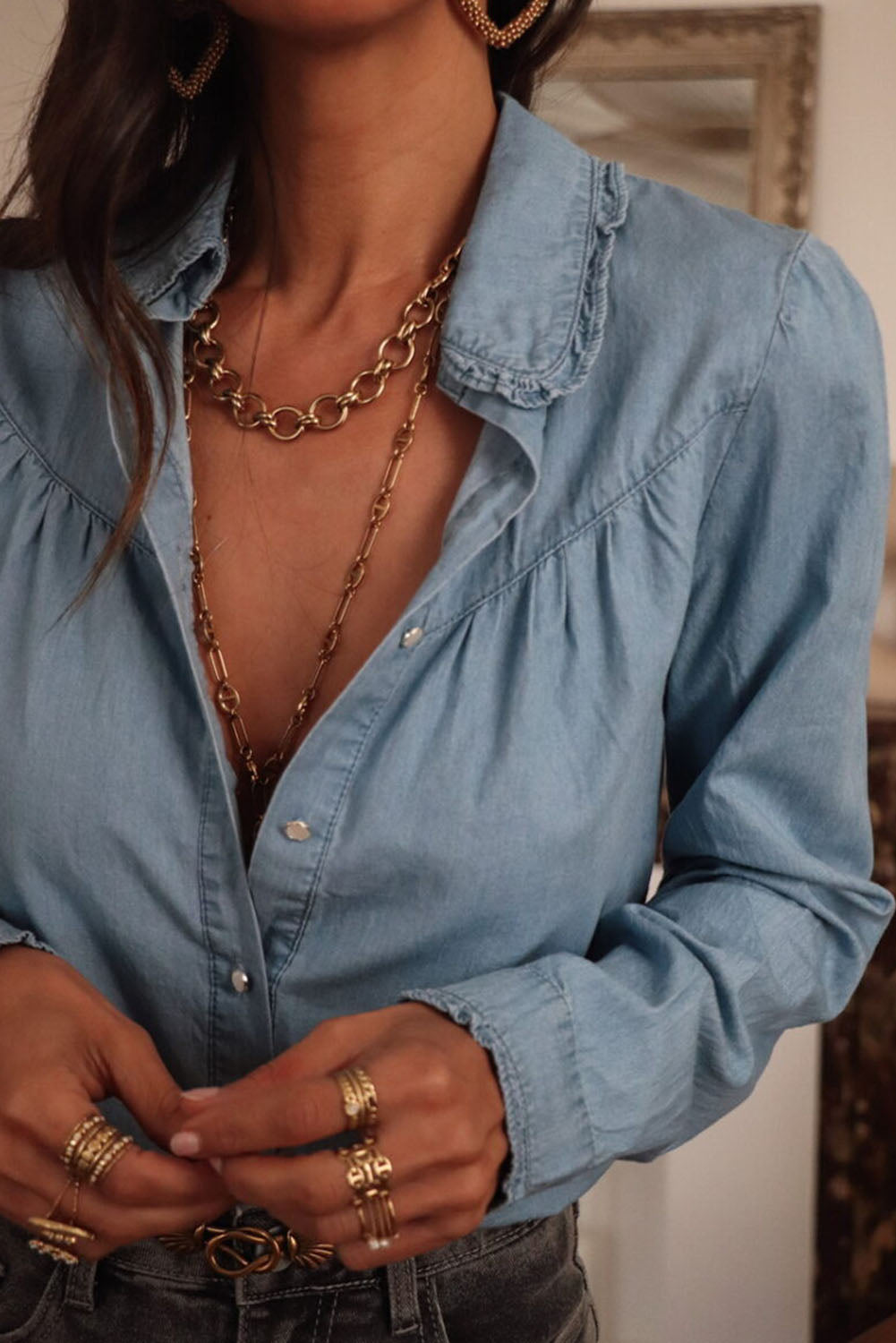 Dusk Blue Turn-down Collar Chambray Shirt