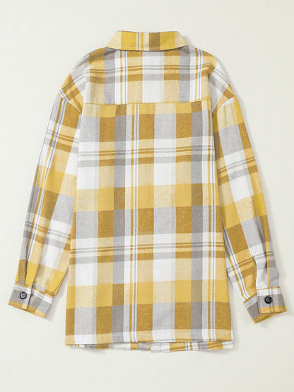 Lapel Collar Single Breasted Loose Plaid Wool Coat