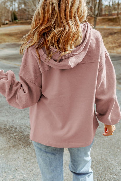 Pink Flap Pocket Drawstring Hood Zip Up Jacket