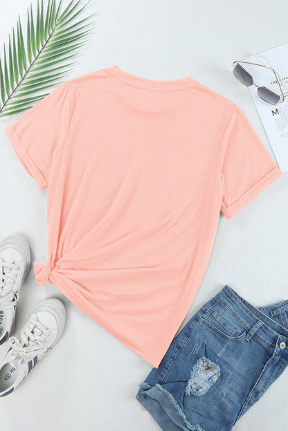 Pink Bow Knots Print Slim Fit Crew Neck T Shirt