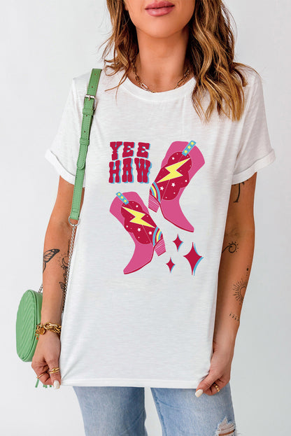 YEE HAW Western Boots Graphic Tee in White