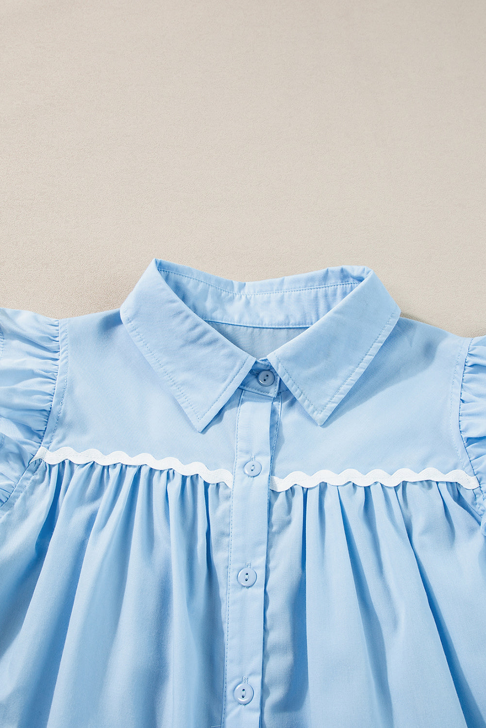 Sky Blue Ric Rac Trim Frilly Sleeveless Shirt