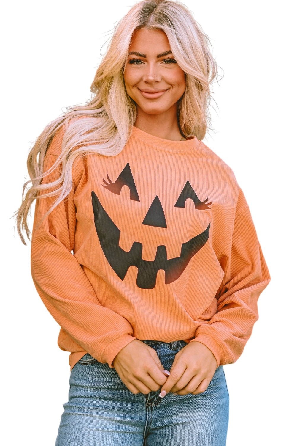 Orange Pumpkin Smile Face Graphic Sweatshirt