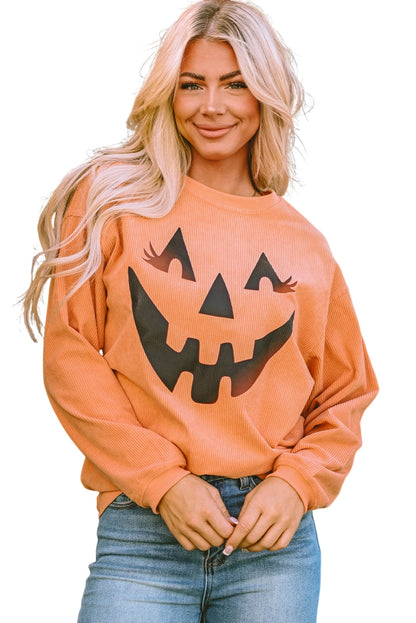 Orange Pumpkin Smile Face Graphic Sweatshirt