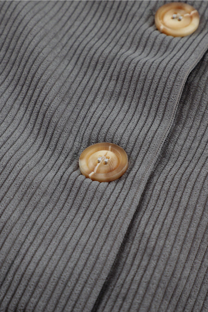 Gray Ribbed Corduroy Long Sleeve Jacket with Pocket